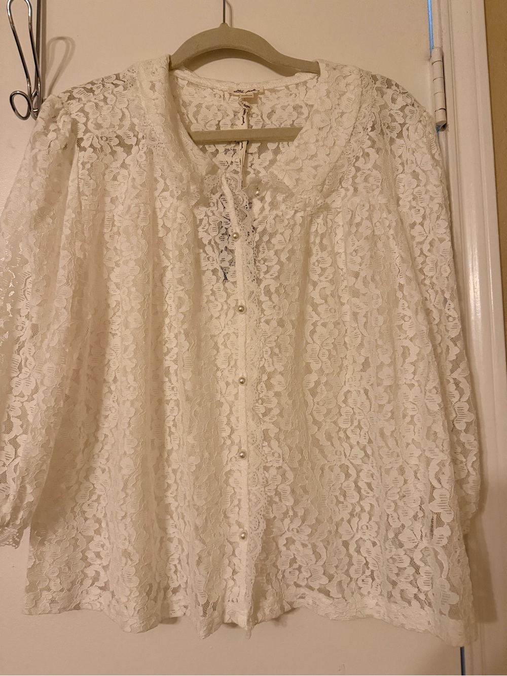 Ultra Pink White Lace Button-Front Peasant Blouse - Picture 6 of 7